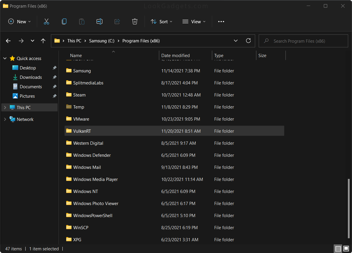 VulkanRT Folder in Program Files